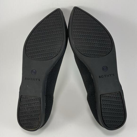 Rothy’s The Point Pointed Toe Flats Womens Size 6.5 Black Ballet White Stripe - Picture 7 of 9